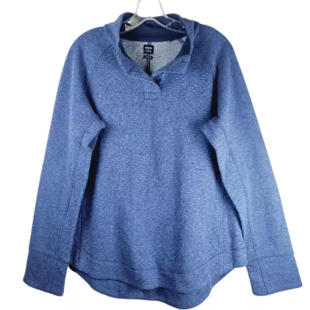 Prana Men's Blue Frozen Snap-T Heather Pullover Fleece Sweater Size L